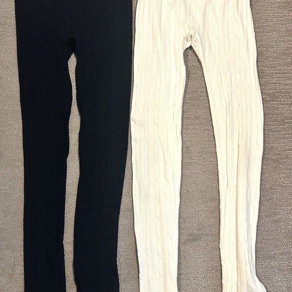 Women's Lot of 2 Leggings, Size S/M, Black and Creme Color